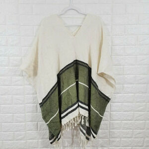 Treasure & Bond V-Neck Poncho Sweater Ivory/Green
